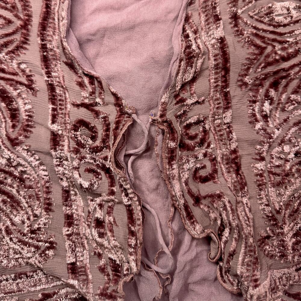 Marian Clayden Silk Cardigan Mauve Pink Women’s Medium Cropped Boho Fairycore - Picture 16 of 16